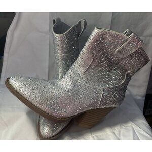 Forever River-01K Girls Rhinestone Cowboy Boots Kids Low Heel Dress Booties 6.5